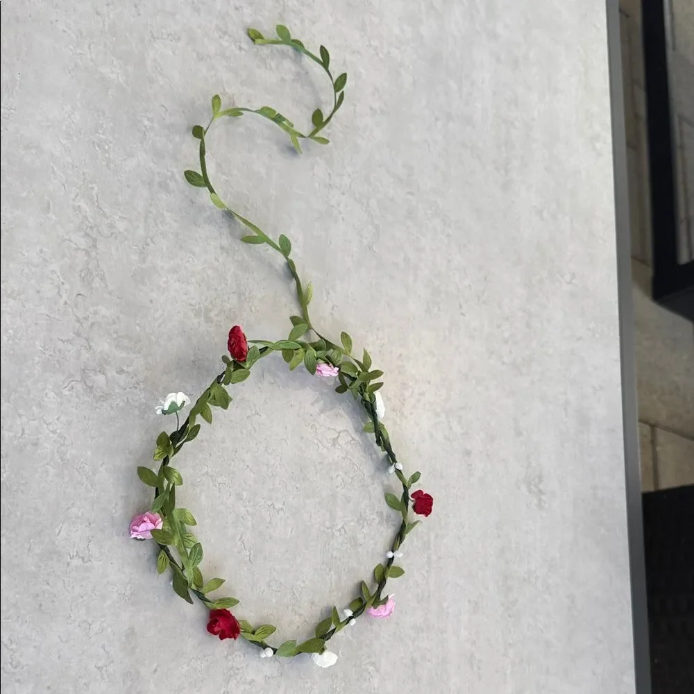 Floral Green and Red Kids Hair Wreath